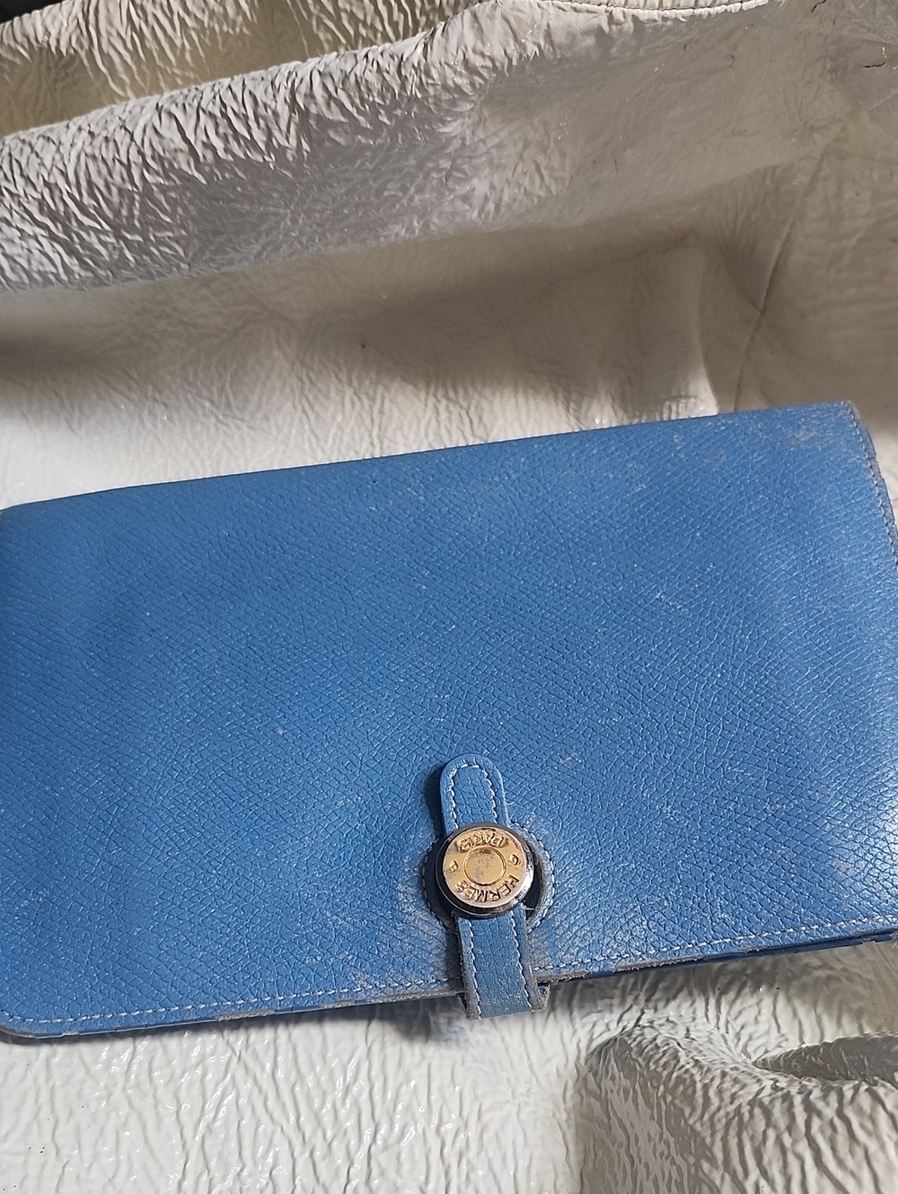 Blue Leather Wallet Clutch